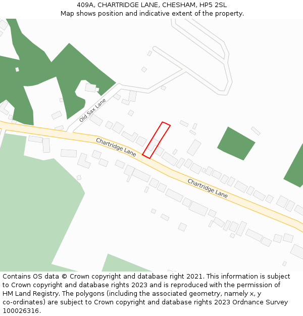 409A, CHARTRIDGE LANE, CHESHAM, HP5 2SL: Location map and indicative extent of plot