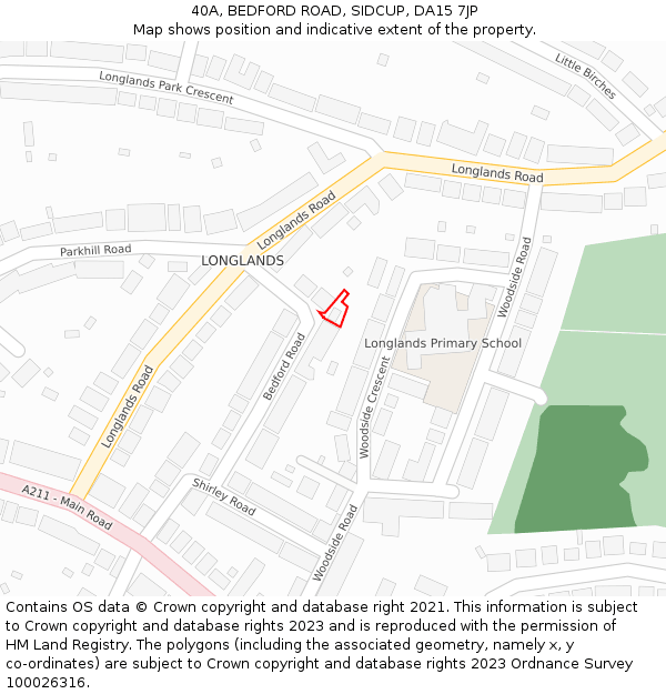 40A, BEDFORD ROAD, SIDCUP, DA15 7JP: Location map and indicative extent of plot