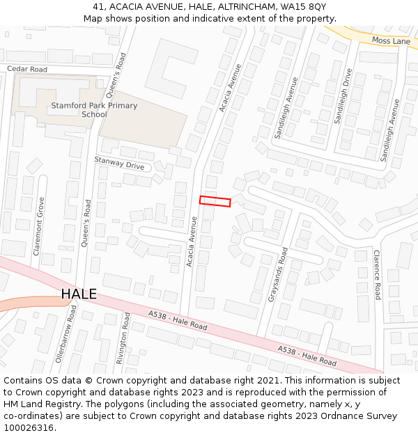 41, ACACIA AVENUE, HALE, ALTRINCHAM, WA15 8QY: Location map and indicative extent of plot