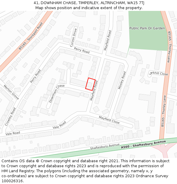 41, DOWNHAM CHASE, TIMPERLEY, ALTRINCHAM, WA15 7TJ: Location map and indicative extent of plot