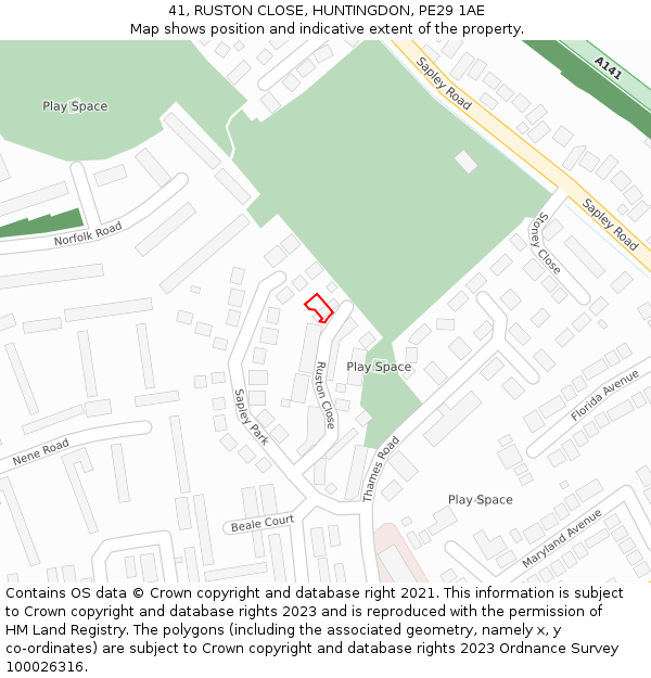 41, RUSTON CLOSE, HUNTINGDON, PE29 1AE: Location map and indicative extent of plot