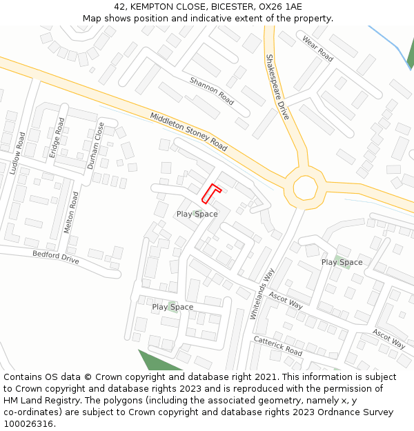 42, KEMPTON CLOSE, BICESTER, OX26 1AE: Location map and indicative extent of plot