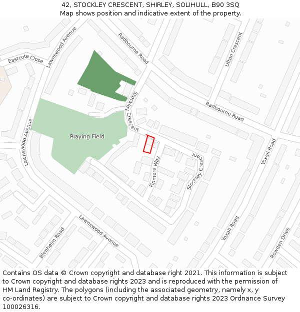 42, STOCKLEY CRESCENT, SHIRLEY, SOLIHULL, B90 3SQ: Location map and indicative extent of plot