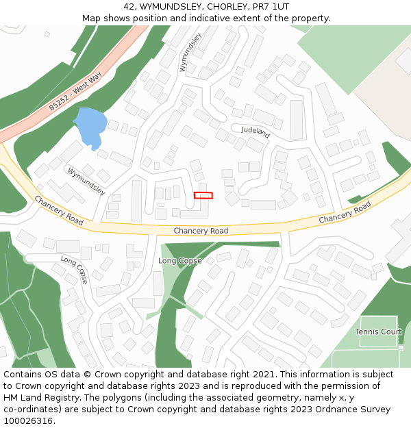 42, WYMUNDSLEY, CHORLEY, PR7 1UT: Location map and indicative extent of plot