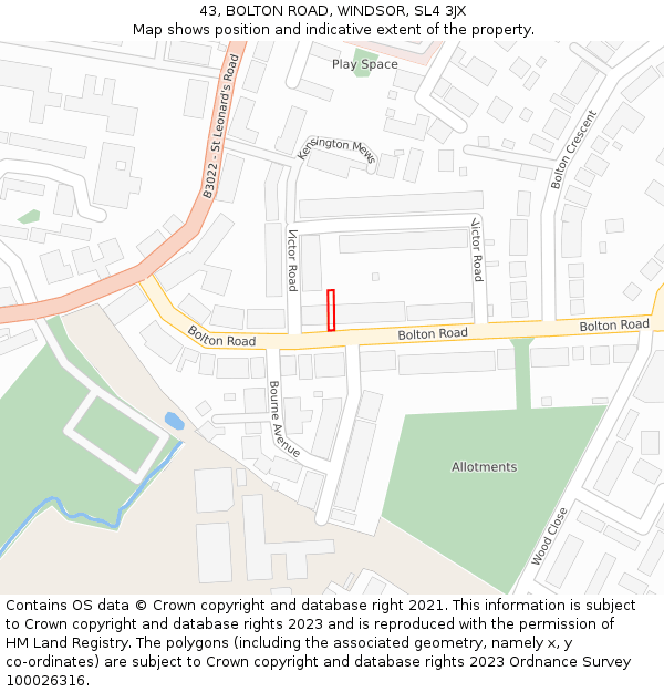 43, BOLTON ROAD, WINDSOR, SL4 3JX: Location map and indicative extent of plot
