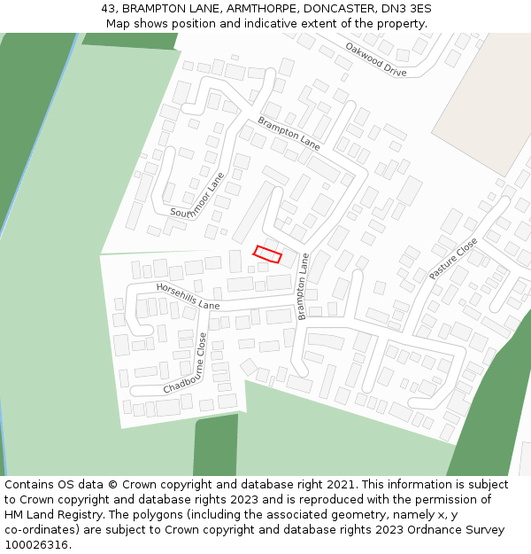 43, BRAMPTON LANE, ARMTHORPE, DONCASTER, DN3 3ES: Location map and indicative extent of plot
