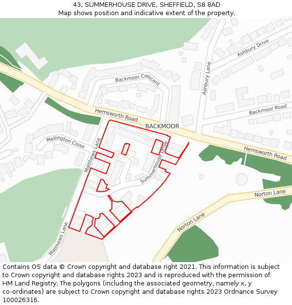 43, SUMMERHOUSE DRIVE, SHEFFIELD, S8 8AD: Location map and indicative extent of plot