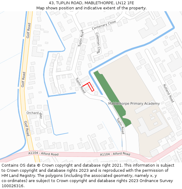 43, TUPLIN ROAD, MABLETHORPE, LN12 1FE: Location map and indicative extent of plot