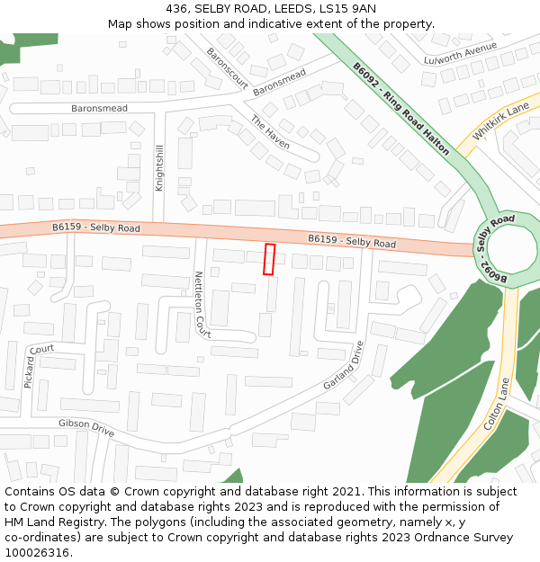 436, SELBY ROAD, LEEDS, LS15 9AN: Location map and indicative extent of plot