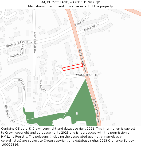44, CHEVET LANE, WAKEFIELD, WF2 6JD: Location map and indicative extent of plot