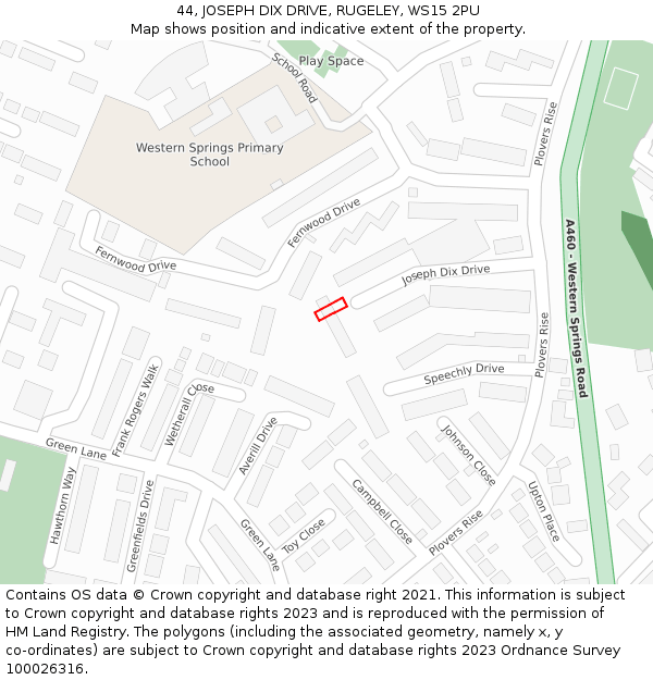 44, JOSEPH DIX DRIVE, RUGELEY, WS15 2PU: Location map and indicative extent of plot