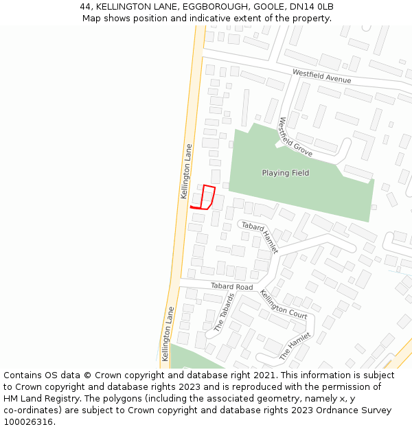 44, KELLINGTON LANE, EGGBOROUGH, GOOLE, DN14 0LB: Location map and indicative extent of plot