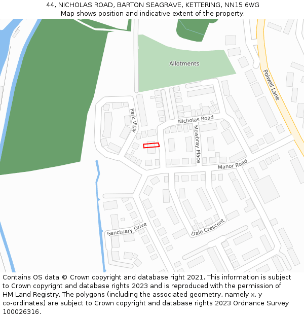 44, NICHOLAS ROAD, BARTON SEAGRAVE, KETTERING, NN15 6WG: Location map and indicative extent of plot