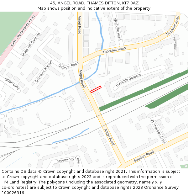 45, ANGEL ROAD, THAMES DITTON, KT7 0AZ: Location map and indicative extent of plot