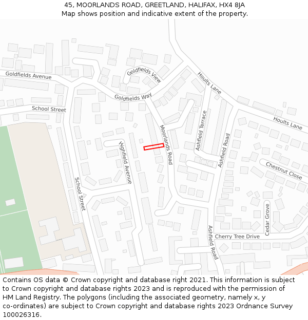 45, MOORLANDS ROAD, GREETLAND, HALIFAX, HX4 8JA: Location map and indicative extent of plot