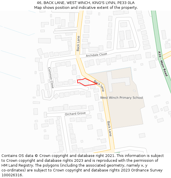 46, BACK LANE, WEST WINCH, KING'S LYNN, PE33 0LA: Location map and indicative extent of plot