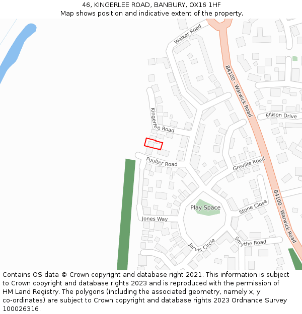 46, KINGERLEE ROAD, BANBURY, OX16 1HF: Location map and indicative extent of plot