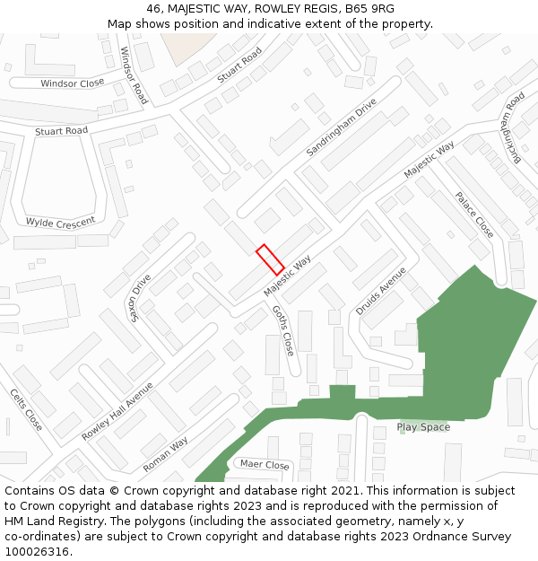 46, MAJESTIC WAY, ROWLEY REGIS, B65 9RG: Location map and indicative extent of plot