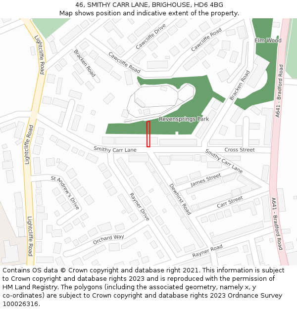 46, SMITHY CARR LANE, BRIGHOUSE, HD6 4BG: Location map and indicative extent of plot