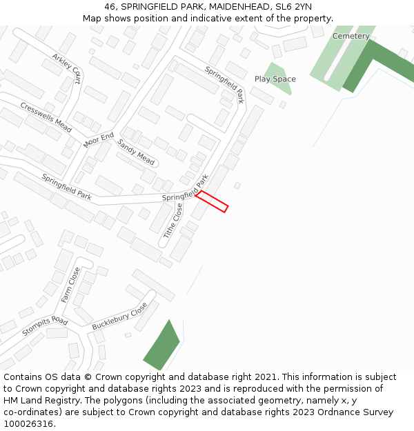 46, SPRINGFIELD PARK, MAIDENHEAD, SL6 2YN: Location map and indicative extent of plot