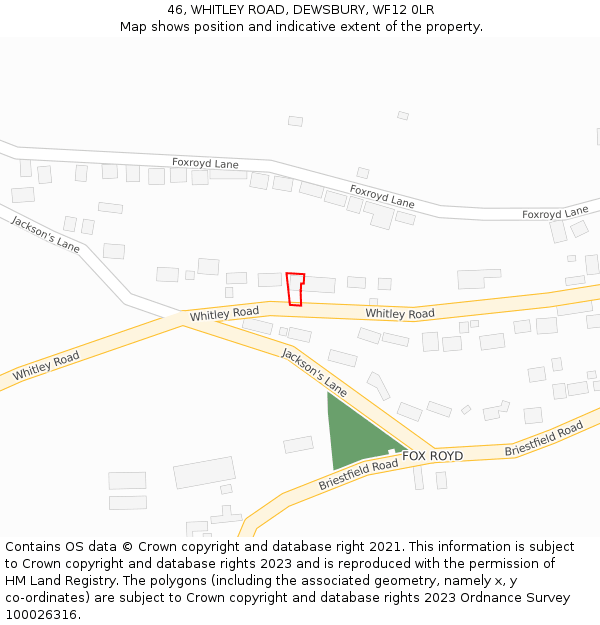 46, WHITLEY ROAD, DEWSBURY, WF12 0LR: Location map and indicative extent of plot