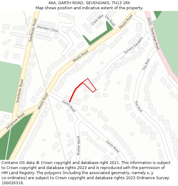 46A, GARTH ROAD, SEVENOAKS, TN13 1RX: Location map and indicative extent of plot