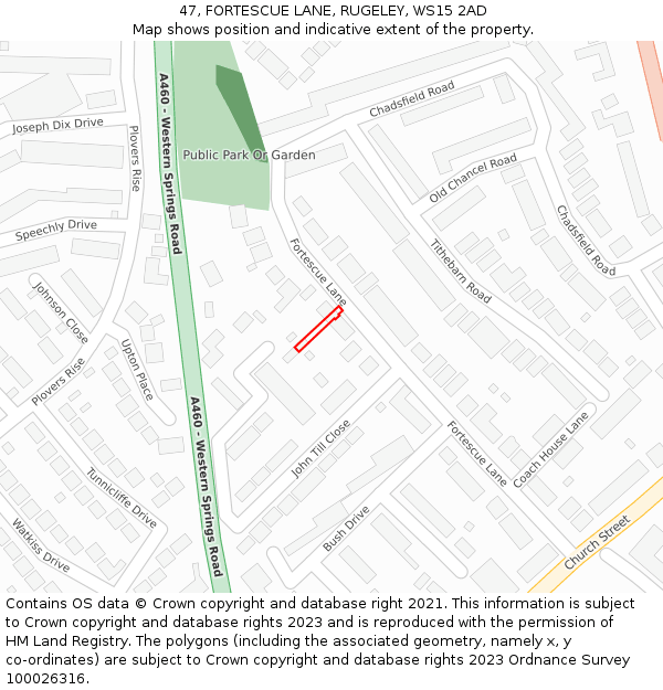 47, FORTESCUE LANE, RUGELEY, WS15 2AD: Location map and indicative extent of plot