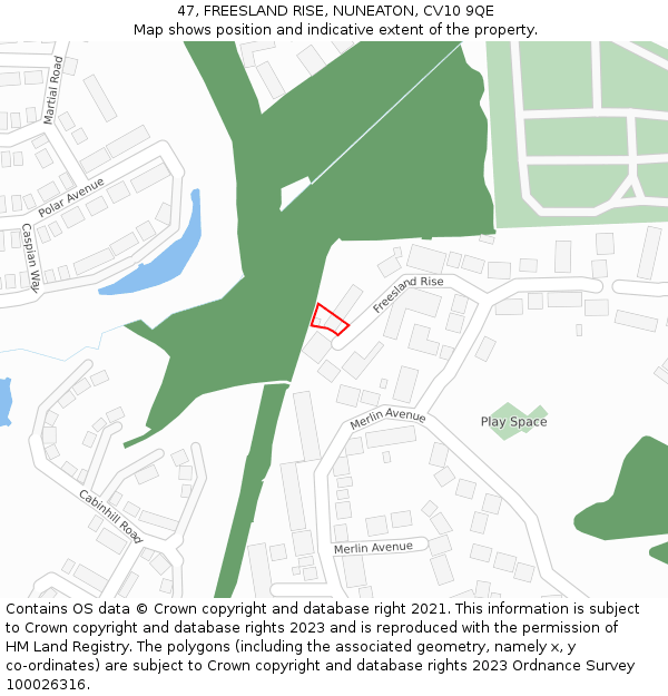47, FREESLAND RISE, NUNEATON, CV10 9QE: Location map and indicative extent of plot