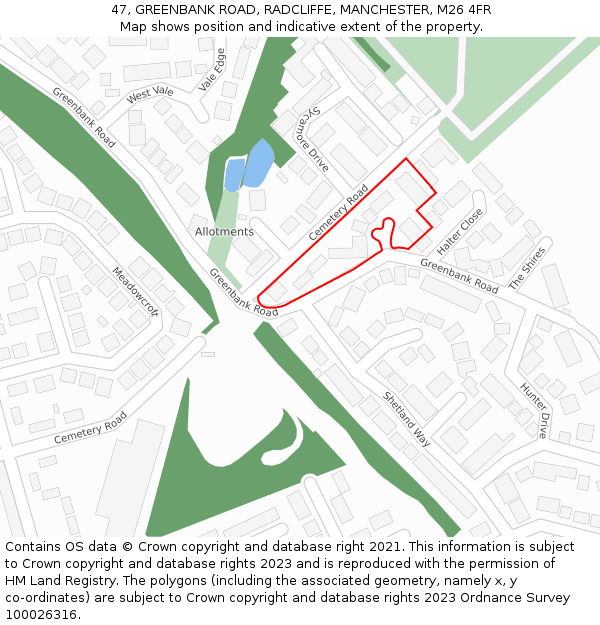 47, GREENBANK ROAD, RADCLIFFE, MANCHESTER, M26 4FR: Location map and indicative extent of plot