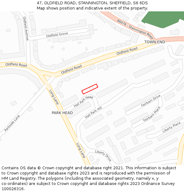 47, OLDFIELD ROAD, STANNINGTON, SHEFFIELD, S6 6DS: Location map and indicative extent of plot