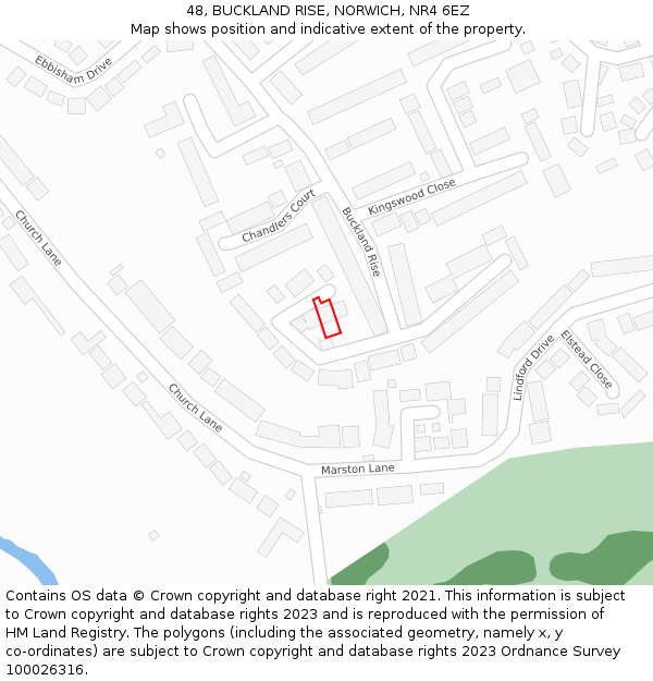 48, BUCKLAND RISE, NORWICH, NR4 6EZ: Location map and indicative extent of plot