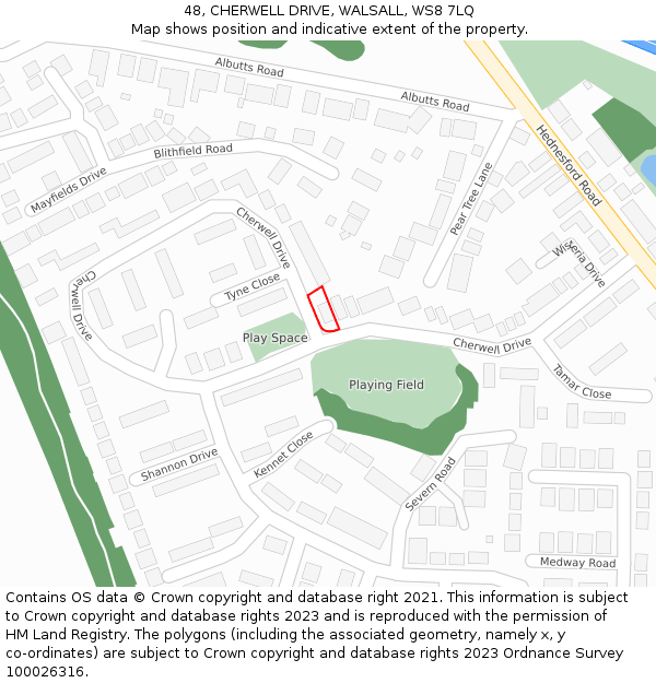 48, CHERWELL DRIVE, WALSALL, WS8 7LQ: Location map and indicative extent of plot