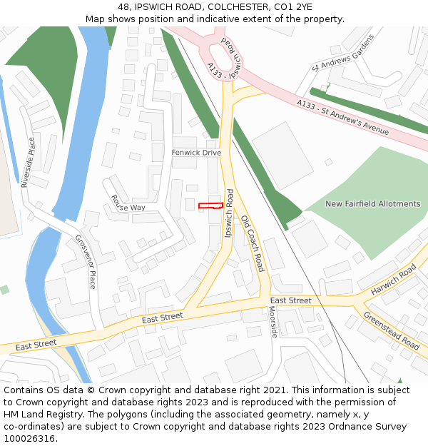 48, IPSWICH ROAD, COLCHESTER, CO1 2YE: Location map and indicative extent of plot