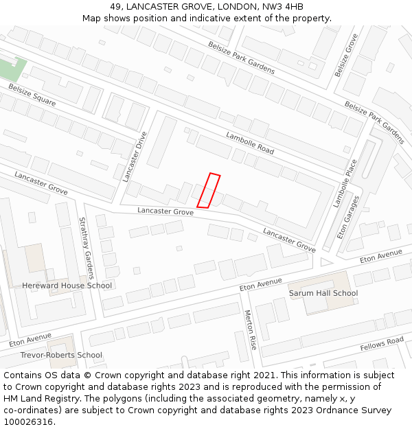 49, LANCASTER GROVE, LONDON, NW3 4HB: Location map and indicative extent of plot