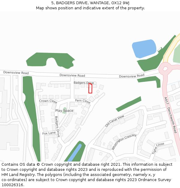 5, BADGERS DRIVE, WANTAGE, OX12 9WJ: Location map and indicative extent of plot
