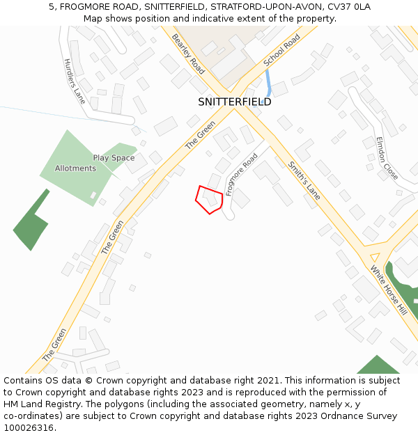 5, FROGMORE ROAD, SNITTERFIELD, STRATFORD-UPON-AVON, CV37 0LA: Location map and indicative extent of plot