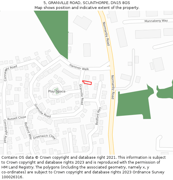 5, GRANVILLE ROAD, SCUNTHORPE, DN15 8GS: Location map and indicative extent of plot