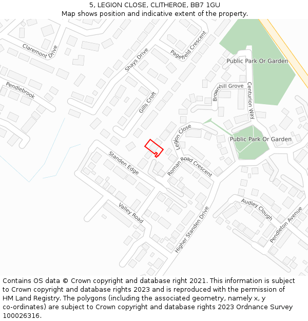 5, LEGION CLOSE, CLITHEROE, BB7 1GU: Location map and indicative extent of plot