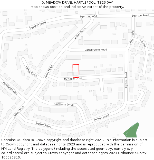 5, MEADOW DRIVE, HARTLEPOOL, TS26 0AY: Location map and indicative extent of plot