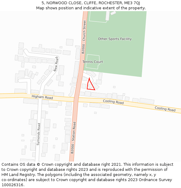 5, NORWOOD CLOSE, CLIFFE, ROCHESTER, ME3 7QJ: Location map and indicative extent of plot