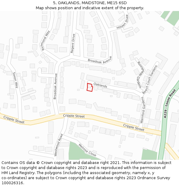 5, OAKLANDS, MAIDSTONE, ME15 6SD: Location map and indicative extent of plot