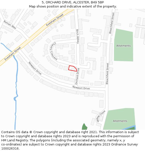 5, ORCHARD DRIVE, ALCESTER, B49 5BP: Location map and indicative extent of plot