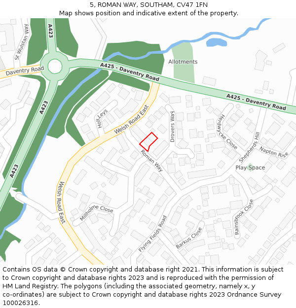 5, ROMAN WAY, SOUTHAM, CV47 1FN: Location map and indicative extent of plot