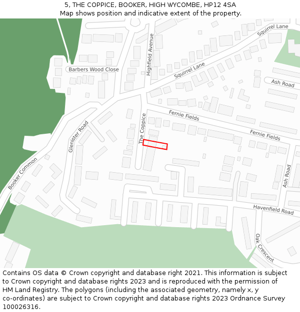 5, THE COPPICE, BOOKER, HIGH WYCOMBE, HP12 4SA: Location map and indicative extent of plot