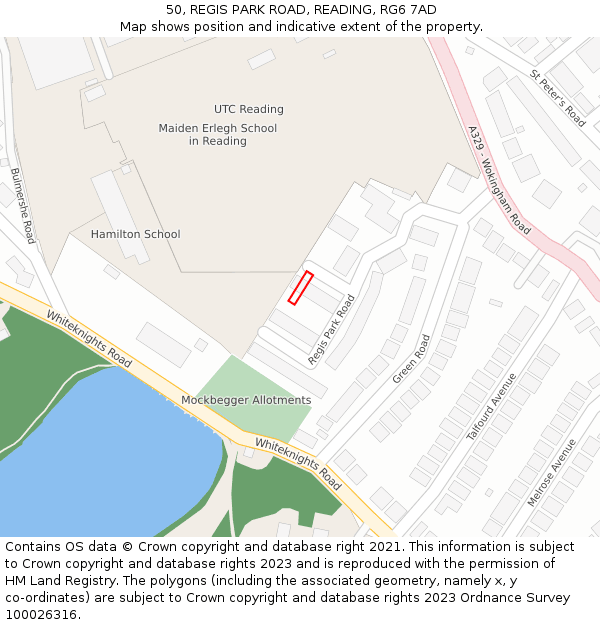 50, REGIS PARK ROAD, READING, RG6 7AD: Location map and indicative extent of plot
