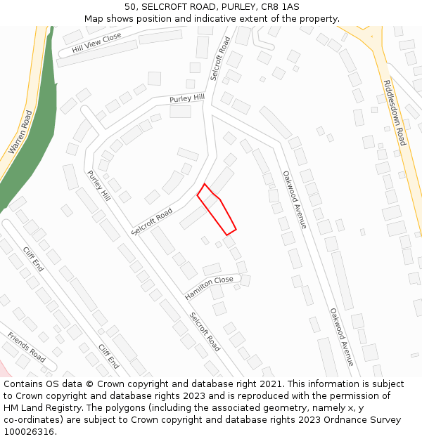 50, SELCROFT ROAD, PURLEY, CR8 1AS: Location map and indicative extent of plot