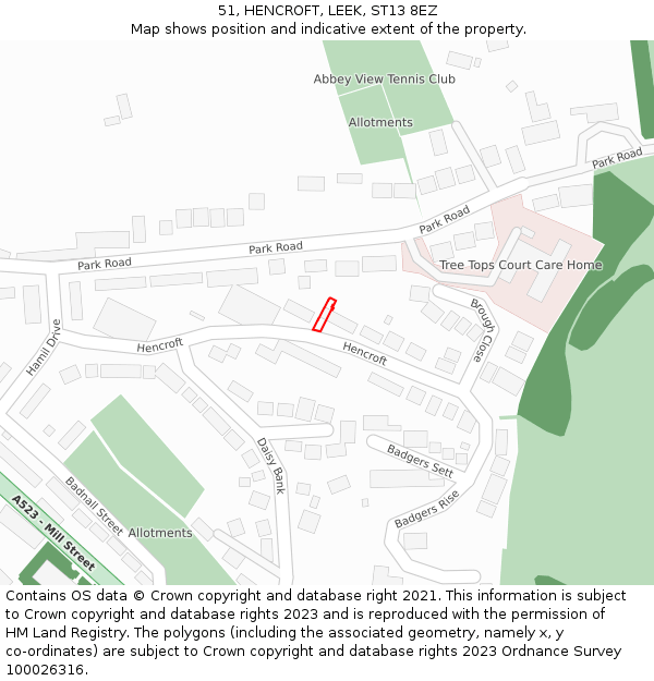 51, HENCROFT, LEEK, ST13 8EZ: Location map and indicative extent of plot