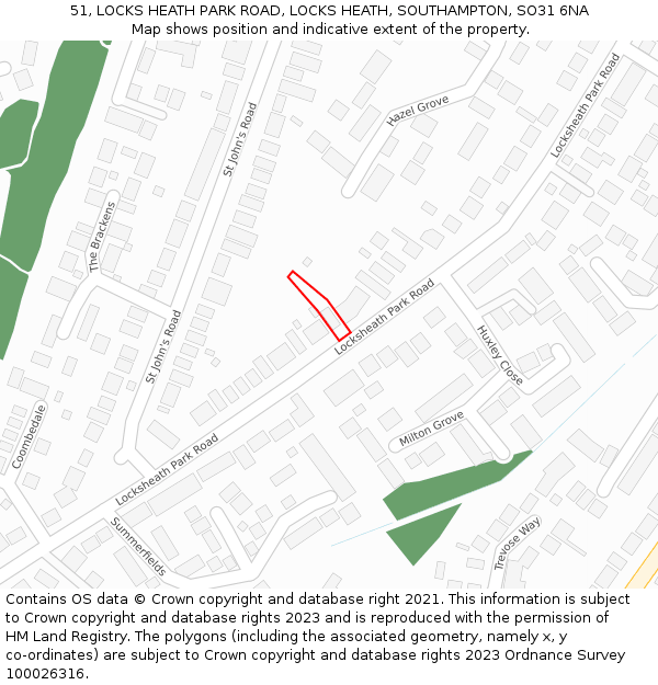 51, LOCKS HEATH PARK ROAD, LOCKS HEATH, SOUTHAMPTON, SO31 6NA: Location map and indicative extent of plot