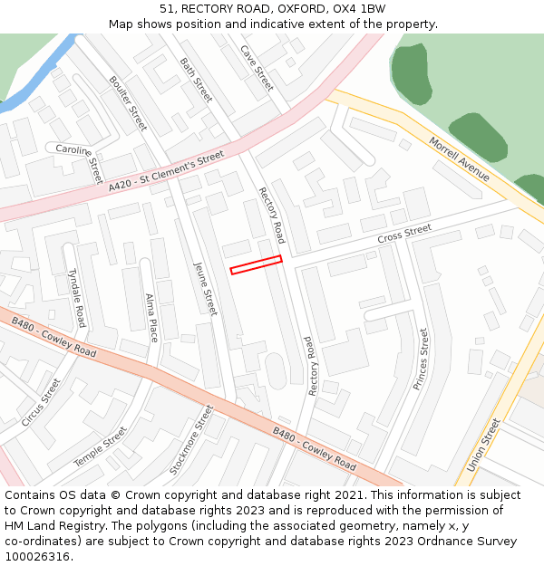 51, RECTORY ROAD, OXFORD, OX4 1BW: Location map and indicative extent of plot