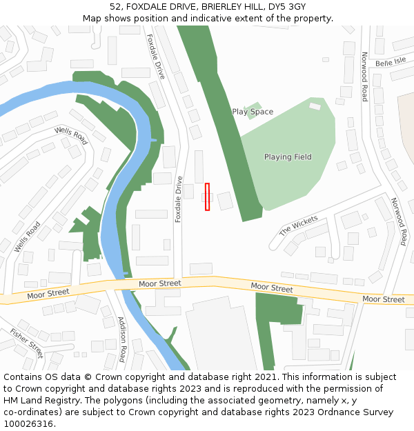 52, FOXDALE DRIVE, BRIERLEY HILL, DY5 3GY: Location map and indicative extent of plot